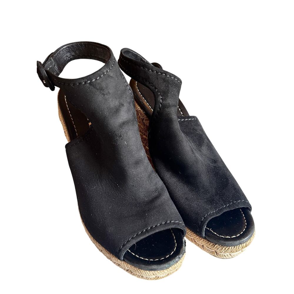 Prada Black Suede Open Toe Espadrille Slingback Wedges - Picture 2 of 5